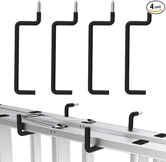HUHOLE Heavy Duty Ladder Hooks for Garage Wall (4 Pack) – Screw-in Utility Hangers with Vinyl Coating – 8.46 Inch Wall Mount Storage Brackets for Hanging Ladders, Chairs