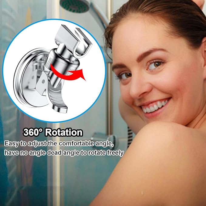 Adjustable Shower Head Holder, Suction Cup Handheld Shower Bracket, Removable Handheld, Wall Mounted (Silver)