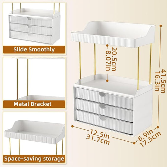 2 Sets Makeup Organizer – 5 Tier Bathroom Organizers and Storage, Versatile Perfume Vanity Organizer, Ideal for Cosmetic, Large Skincare, Face Mask, Office Supplies, Clear