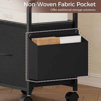 Small File Cabinet, Rolling Filing Cabinet for Under Desk with Divider, Single Non-Woven Fabric Drawer File Organizer for A4/Letter Size Documents, Under Desk Storage, Black FCBK3001