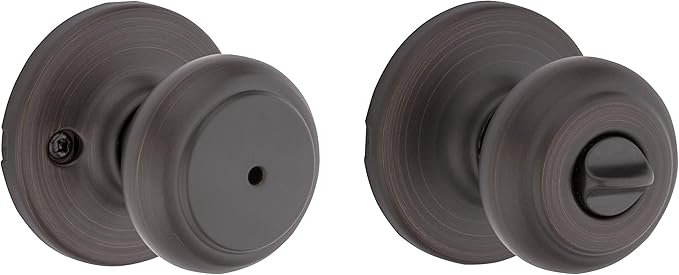 Kwikset Cove Interior Privacy Door Knob with Lock, Door Handle for Bathroom and Bedroom, Venetian Bronze Keyless Turn Lock Doorknob (Pack of 4)