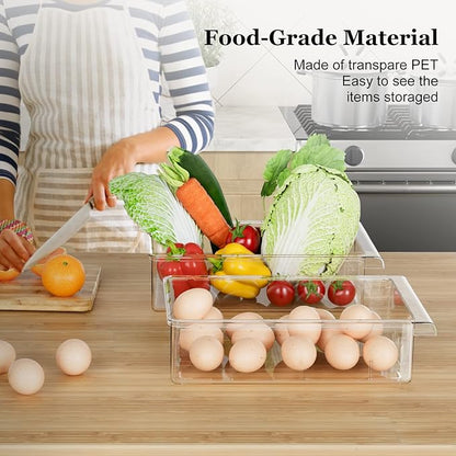 SNSLXH 2 Pack Refrigerator Drawer Organizer, Pull Out Shelf Storage Transparent Organizer for Egg, Fruit, Vegetable, Seafood, Meat, Fit All Fridge Shelves Under 0.6''