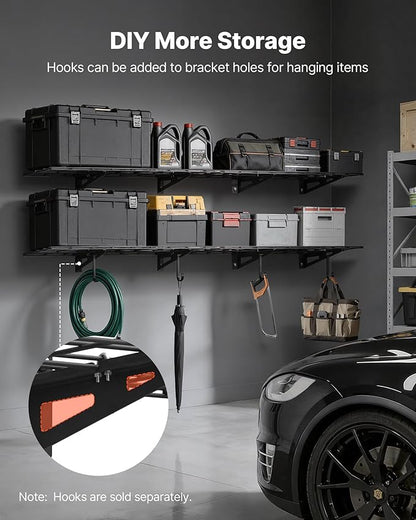VEVOR 2-Pack Heavy Duty Garage Wall Shelving, 1 x 6 ft Steel Wall Mounted Shelving Unit, 12 x 72 Inch Per Shelf Floating Storage Metal Rack for Garage with 600 lbs Total Weight Capacity