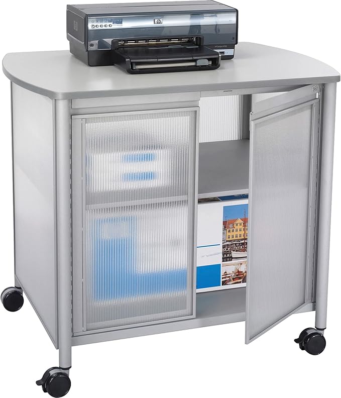 Safco Products Impromptu Mobile Print Stand & Organizer with Doors 1859GR – 200 lbs. Capacity – 4 Wheels, Laminate Top & Steel Frame – Contemporary Design