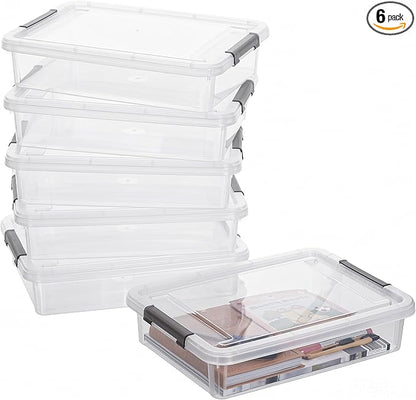 Citylife 6 PCS Clear Plastic Container Clip Box with Latching Lids, Stackable Document Paper Protectors Organizer Container for Office, Home, and School Supplies