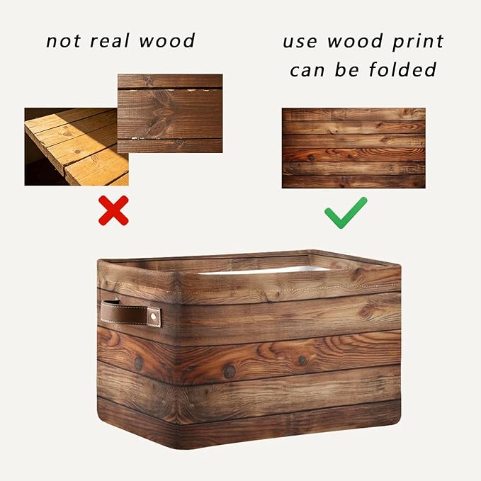Wood Print (Not Real Wood) Rectangular Retro Vintage Storage Basket Organizer Bin Shelf Baskets For Clothes Gifts For Home Office Dorm