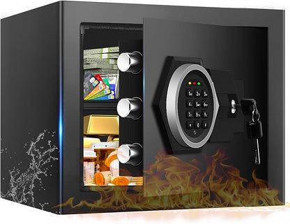 1.3 Cub Small Safes for Home Use Fire and Water Proof, Anti-Theft Digital Security Safe Box With Combination Lock, Smart Alarm System & Removable Shelf, Anti-Theft Fireproof Safe for Cash Documents