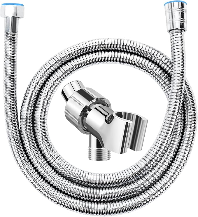 Adjustable Handheld Shower Head Holder and Hose- Premium ABS Bracket- 360 Degree Rotatable Brass Ball：Arm Mount and Hose Connector- Easy Install and Replacement Parts(Chrome Holder and Hose)