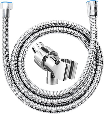 Adjustable Handheld Shower Head Holder and Hose- Premium ABS Bracket- 360 Degree Rotatable Brass Ball：Arm Mount and Hose Connector- Easy Install and Replacement Parts(Chrome Holder and Hose)