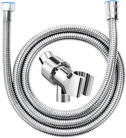 Adjustable Handheld Shower Head Holder and Hose- Premium ABS Bracket- 360 Degree Rotatable Brass Ball：Arm Mount and Hose Connector- Easy Install and Replacement Parts(Chrome Holder and Hose)