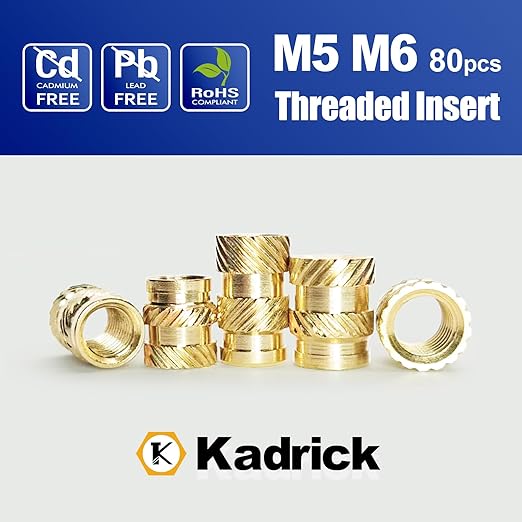 Kadrick 80 Pcs M5 M6 Threaded Inserts for Plastic with Heat Set Tips,M5 & M6(8mm-12mm Hight) Heat Heat Set Inserts Kit,Brass Inserts for 3D Pringting