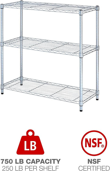Alera ALE Residential Wire Shelving, Three-Shelf, 36w x 14d x 36h, Silver