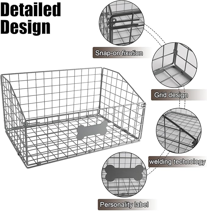 Geyecete Toy box for dogs large Dog Toy organizer Pet wire folding basket dog toy container dog toy box -Can be Personalized-Cat and Puppy-Gray