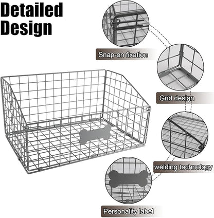 Geyecete Toy box for dogs large Dog Toy organizer Pet wire folding basket dog toy container dog toy box -Can be Personalized-Cat and Puppy-Gray