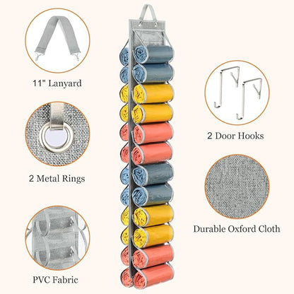 Lirex Scarf Storage Organizer with 24 Pockets, Yoga Legging Storage Organizer for Family Closet Bedroom, Light Grey