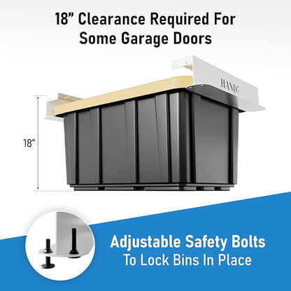 HANDT Overhead Garage Storage Rack, Connectable Heavy Duty Metal Ceiling Rails For Garage Storage Organization Shelving System, Hanging Racks For Tote Containers, Supports Up To 6 Bins, 4 Sets White