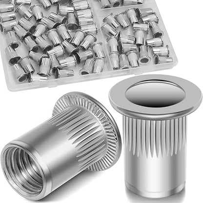 80Pcs M6 Rivet Nuts, 304 Stainless Steel Flat Head Rivnut Threaded Insert Nutsert