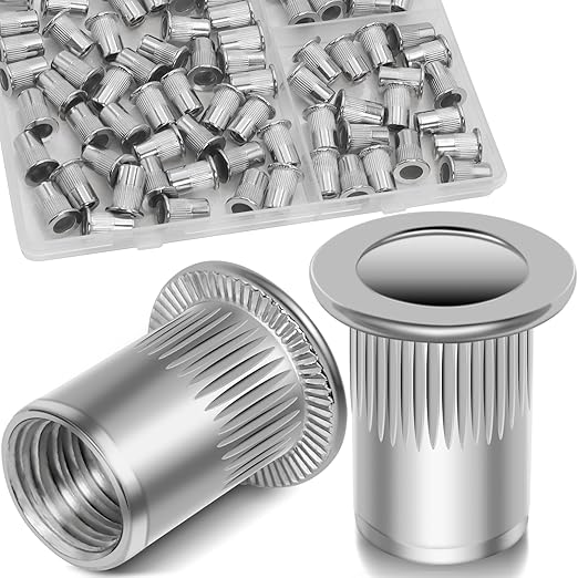 M5 Rivet Nuts, 100Pcs 304 Stainless Steel Flat Head Rivnut Threaded Insert Nutsert