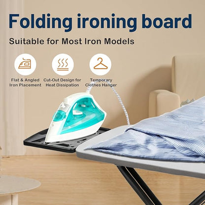 Ironing Board, Adjustable Height Iron Board with Iron Rest, Foldable Metal Iron Table, Heavy Duty Iron Stand with Heat Resistant Cover and Thick Padding, Full Size 44"x13", Grey