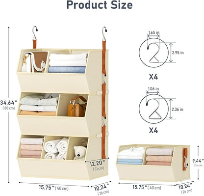 Hanging Closet Organizer Extra Large, Clothes Hanging Shelves for Closet with Divider, Collapsible Closet Storage System, Fabric Storage Bins for Home, Dorm, Rv, Sweaters, Handbags, Underwear, Sock