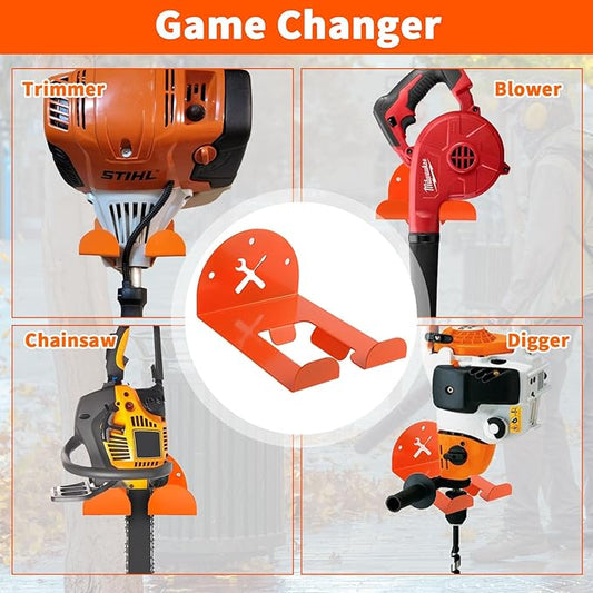 Upgraded Trimmer Rack Wall Mount - 8" Heavy Duty Weed Eater Hanger for Garage Wall, Garden Power Tool Holder Organizer Hooks for Grass Trimmer, Hedge Trimmer, Leaf Blower and Chainsaw, Orange, 3 Pack