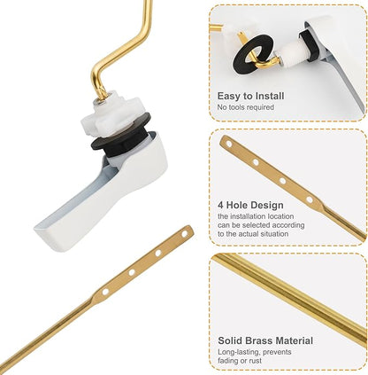 Hibbent Universal Metal Side Mount Toilet Handle Replacement Kit, Brass Toilet Flush Tank Lever with Stainless Steel Flapper Chains for Most Toilets, White Finish