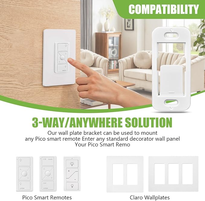 Wallplate Brackets Compatible with Lutron Caseta Pico Remote, No Wires Required, Wall Mounting Kit Compatible with Lutron Smart Switch, 4-Pack ABS