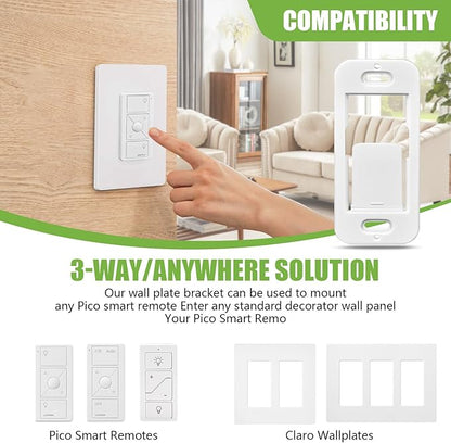 Wallplate Brackets Compatible with Lutron Caseta Pico Remote, No Wires Required, Wall Mounting Kit Compatible with Lutron Smart Switch, 4-Pack ABS