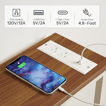 HOOBRO Narrow Console Table with Power Outlets, 44.9 Inches Sofa Table, Slim Behind Couch Table, Entryway Table with Display Shelf, for Living Room, Foyer, Hallway, Walnut and White WH114UXG01