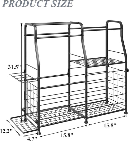 Garage Sports Equipment Organizer with Wheels - Ball Storage Rack with Elastic Rope or Wire Mesh,Garage Organizer System,Indoor/Outdoor Sports Rack for Sports Gear and Toys Storage,Black