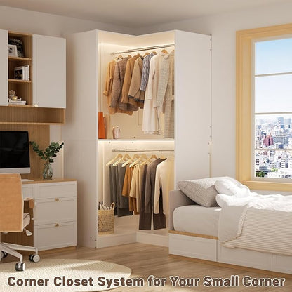 Armocity Corner Closet System, 32 Inches Wide Wood Unit with 2 Hanging Rods and All Hardware Kits, 3-Tier 80'' Height Wood Closet Tower, White