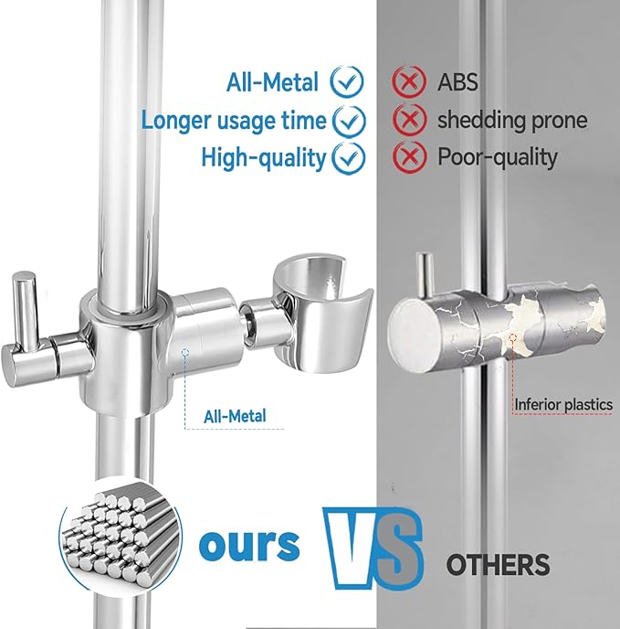 Shower Slide Bar Adjustable Handheld Shower Head Holder Wall Mount - 30inch All-Metal Shower Head Slide Bar Compatible with Bathroom Drill Free Glue Installation - Polished Chrome