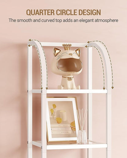 Bookcase Bookshelf, Tempered Glass Arched Bookshelf for More Storage, Slim Shelving Unit for Bedroom, Bathroom, Home Office, Steel Frame, 6 Tier White BC20699W