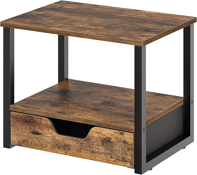 Desktop Printer Stand, 2-Tier Printer Table with Non-Woven Drawer, Multi-Purpose Desk Organizer for Home Office, Under Desk Open Organizer Shelf, Rustic Brown PS01BR