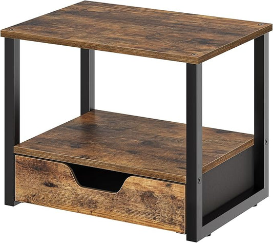Desktop Printer Stand, 2-Tier Printer Table with Non-Woven Drawer, Multi-Purpose Desk Organizer for Home Office, Under Desk Open Organizer Shelf, Rustic Brown PS01BR