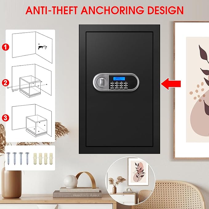 5.2 Cuft Large Safes for Home Use Fire and Water Proof, Anti-Theft Digital Security Safe Box With Programmable Keypad & Spare Keys, Home Safes Water and Fireproof for Money Valuables