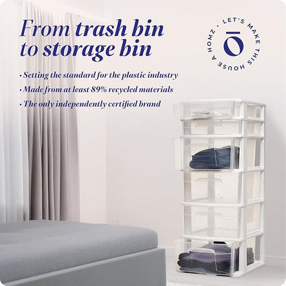 HOMZ Drawer Tower, 6-Tier Clear Plastic Storage Organizer Cart, White Frame - Heavy-Duty Organizing Drawers for Home, Bedroom, and Closet Organization