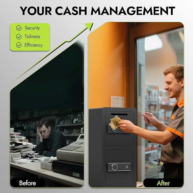 Safe with Drop Slot, 7.0 Cu Ft Drop Safe for Business Biometric Cash Safes with Removable Shelves & Fireproof Bag Commercial Safes for Restaurants, Supermarkets, Retail Stores