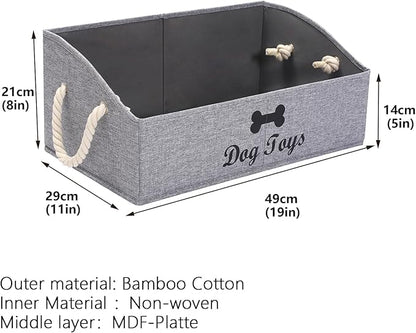 Geyecete 2 Pack Large Dog Toys Storage Bins-Foldable Fabric Trapezoid Organizer Boxes with weave Rope Handle,Collapsible Basket for Shelves,Dog Apparel(Snow Gray-DOG)