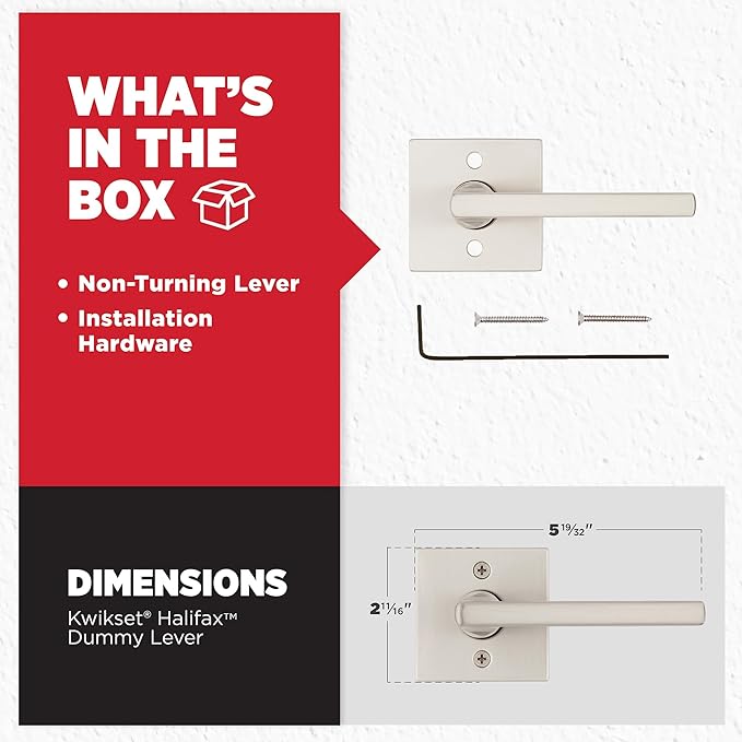 Kwikset Halifax Dummy Door Handle, Single Sided Lever for Closets, French Double Doors, and Pantry, Satin Nickel Non-Turning Reversible Interior Push/Pull Lever, with Microban Protection