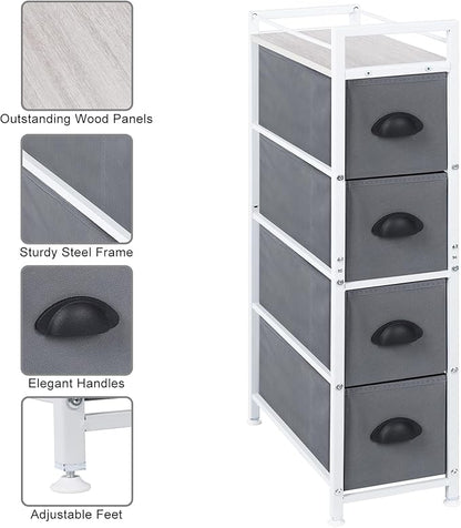 HAITRAL Narrow Dresser - 4 Drawers Slim Fabric Storage Cabinet - Vertical Standing Storage Chest - Gaps Tower Organizer with Removable Drawers and Wooden top for Laundry,Closet,Living Room,Entryway