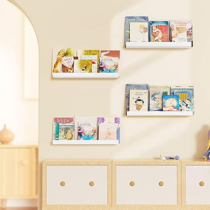 upsimples Acrylic Shelves for Wall Decor, 15" Display Shelf Perfume Organizer for Bathroom, Bedroom, Living Room, Floating Bookshelves for Kids, White, 4 Pack | for Kids, Display Shelf, Organizer, for Bathroom, Bedroom, Living Room Decor