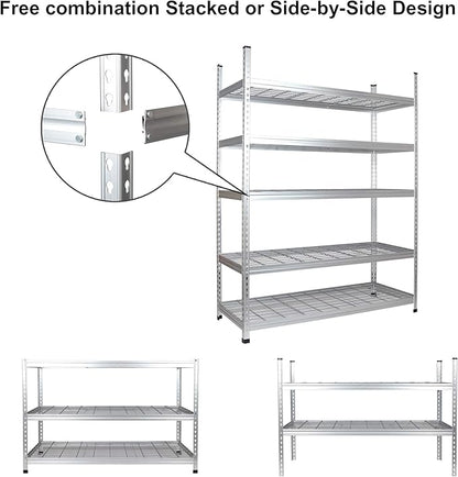Amazon Basics 5 Shelf, High-Grade Aluminum, Silver, 60 x 24 x 78 Inch | Heavy Duty, 4000IBS, Adjustable, Storage, Shelving Unit