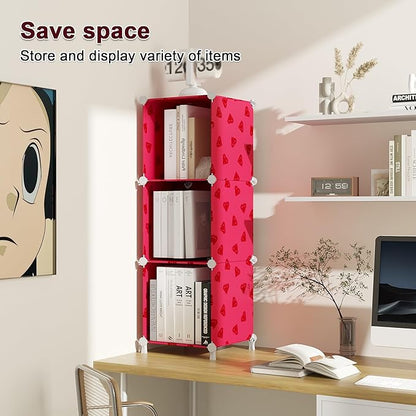 UNKU Cube Storage Organizer, 3 Cube Closet Organizer Storage Shelves, DIY Stackable Bookcase, Clothes Organizer Shelf for Closet, Bedroom, Living Room, Cabinet, Home, Office, Red