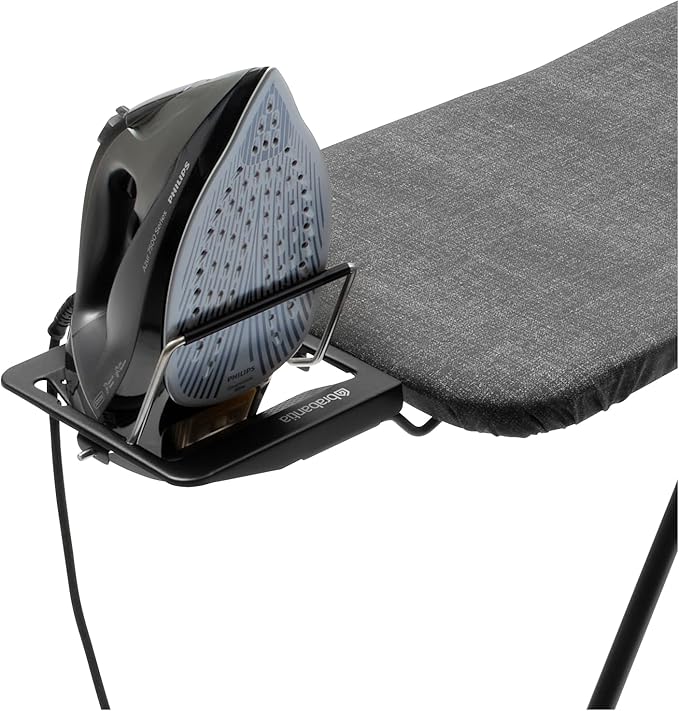 Brabantia Size B Ironing Board (49x15 in) 7 Height Options, Adjustable Steam Iron Rest Holder (Denim Black) Non-Slip Feet, Anti-Collapse Child Locks