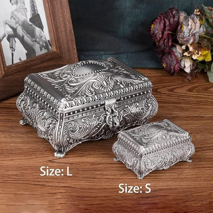 Feyarl Vintage Jewelry Trinket Box Earring Ring Treasure Chest Case Necklace Organizer Storage Decorative Keepsake Box for Girl Woman Christmas Gift Home Deco(6.7 x 4.7 x 3.5 inch)
