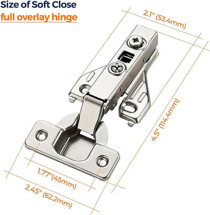 Ravinte 1 Pair 2 Packs Full Overlay Cabinet Door Hinges,105 Degree Adjustable Concealed Kitchen Cabinet Hinges Soft Close for Face Frame Cabinet
