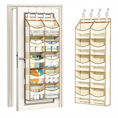 Aokeyee 5 Tiers Over the Door Storage Organizer, Behind Door Storage for Baby Nursery, 80lb Capacity Door Hanging Organizer with 10 Compartments & 10 Mesh Pockets for Closet, Bedroom, Bathroom, Toys