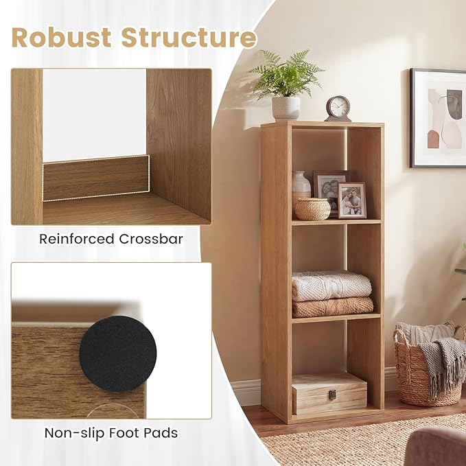 Giantex 3-Cube Bookcase, Cubby Bookshelf w/Back Guardrail & Anti-Tipping Kits, 4-Tier Freestanding Storage Organizer with Shelves, Open Back Display Rack for Living Room, Bedroom, Study