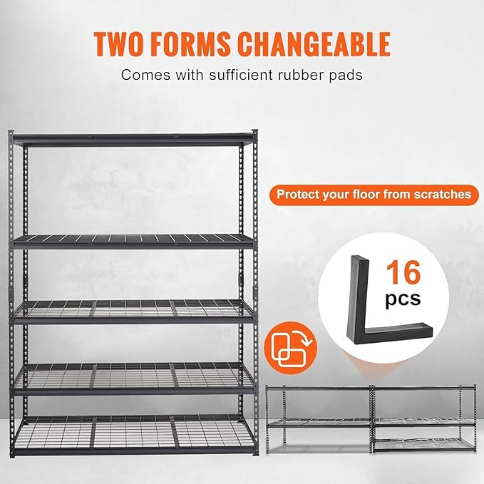 2500 Lbs Capacity Heavy Duty Garage Shelving, 48x24x72 Inch 5-Tier Metal Wire Shelves, Adjustable Industrial Storage Rack for Garage, Basement, Warehouse Organization